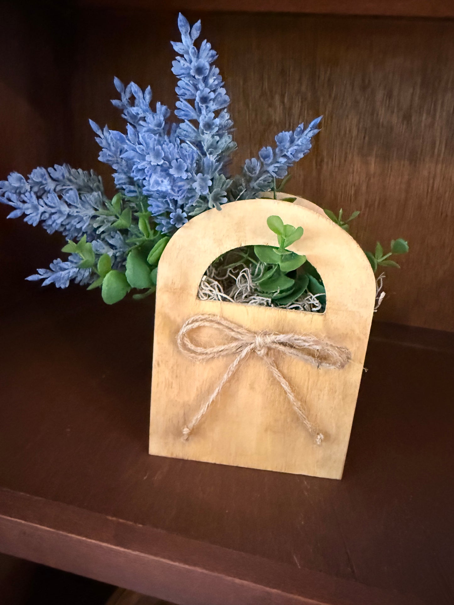 Wood purse arrangement-purple