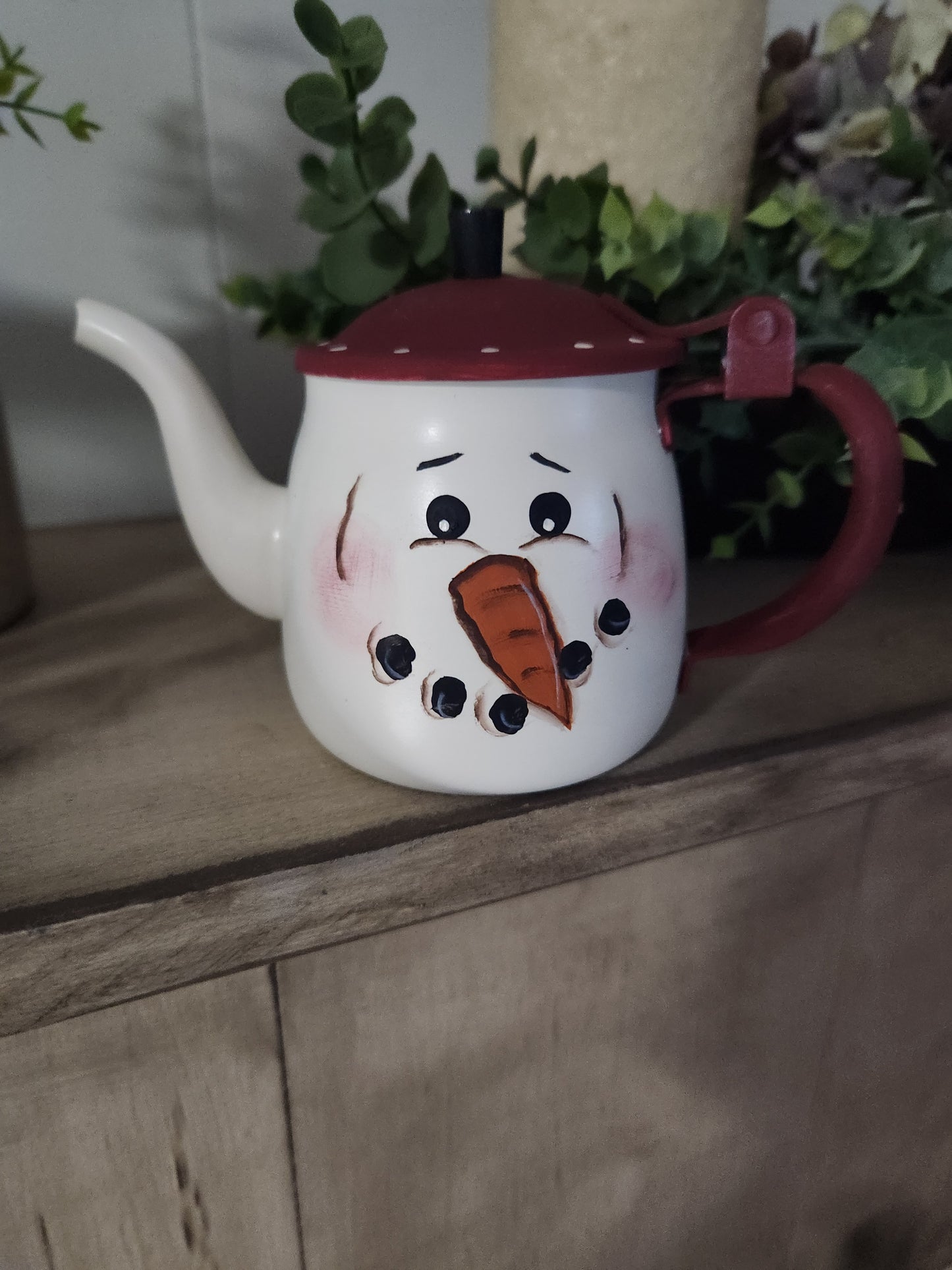 Metal vintage snowman pot