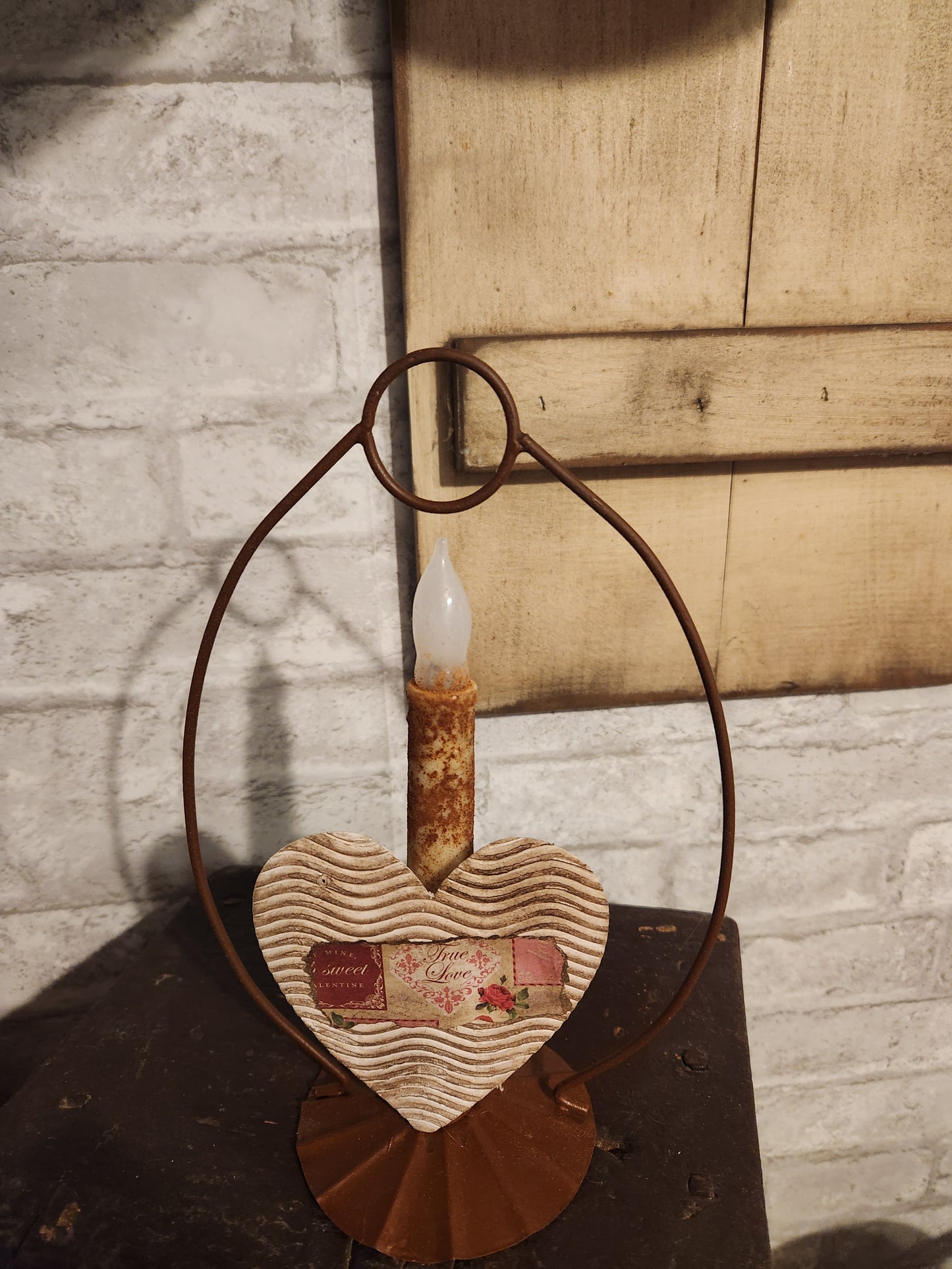 Heart candle holder rustic white