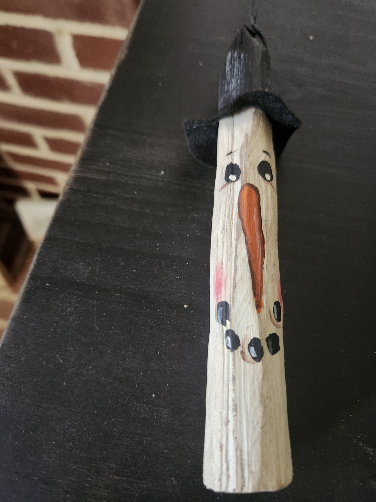 Primitive wood snowman ornament
