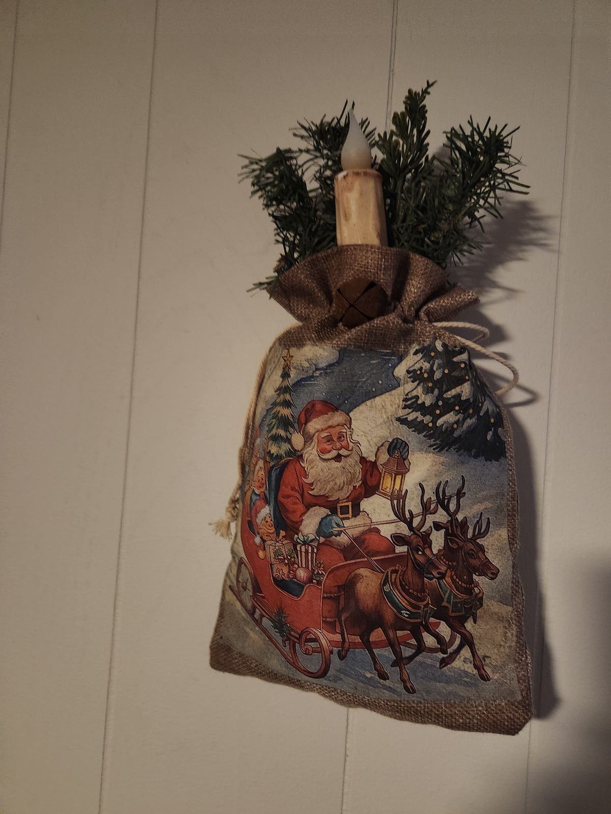 Vintage Santa bag with timed candle