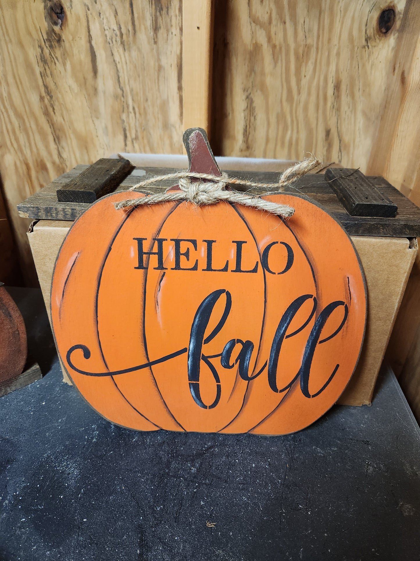 Hello fall pumpkin wooden