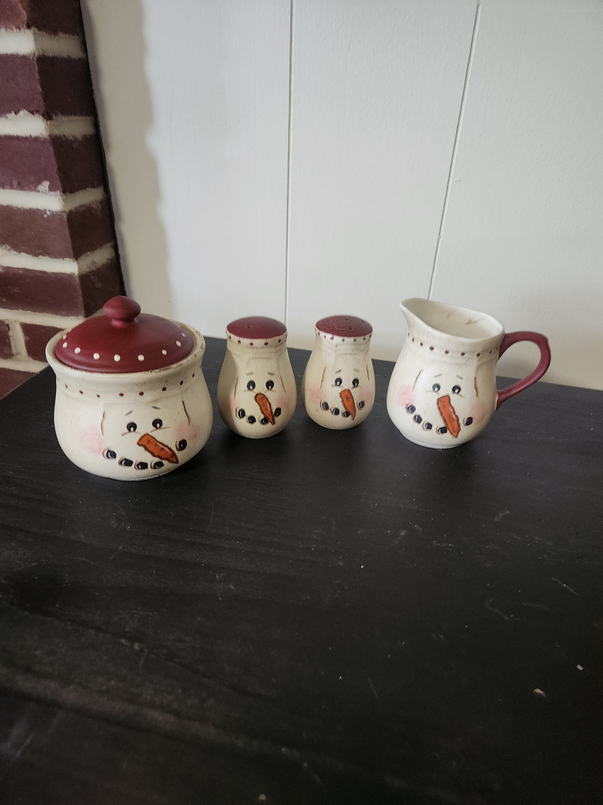 Snowman sugar creamer salt and pepper set