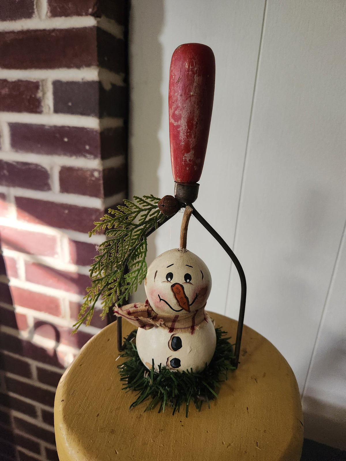 Vintage potatoe masher with snowman gourd
