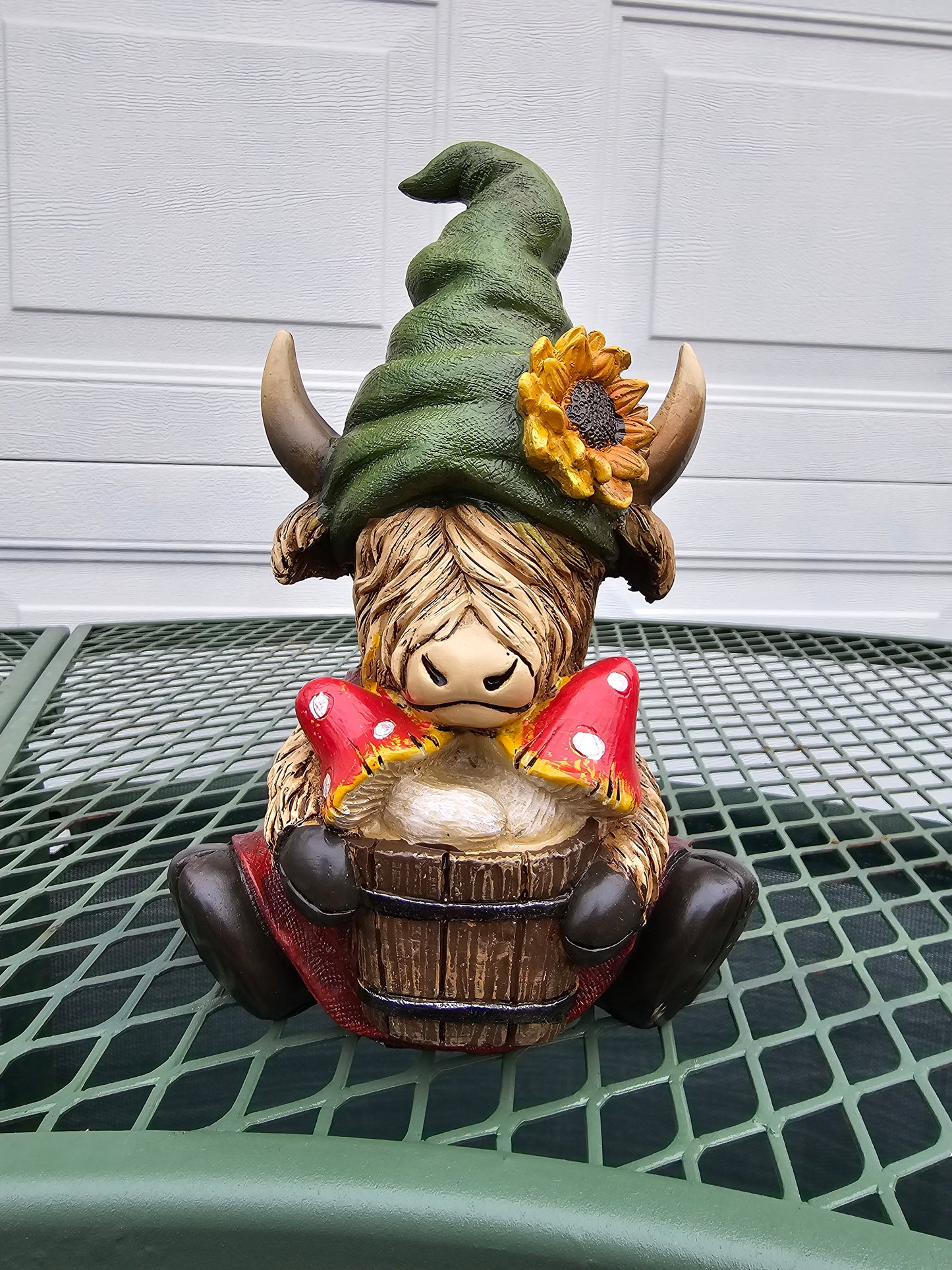 Highland cow gnome - green hat