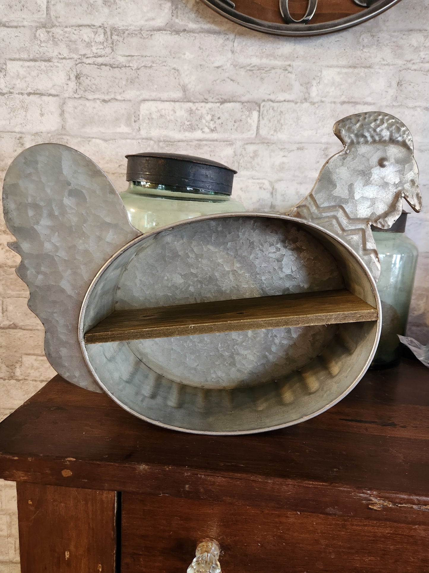 Galvanized rooster shelf