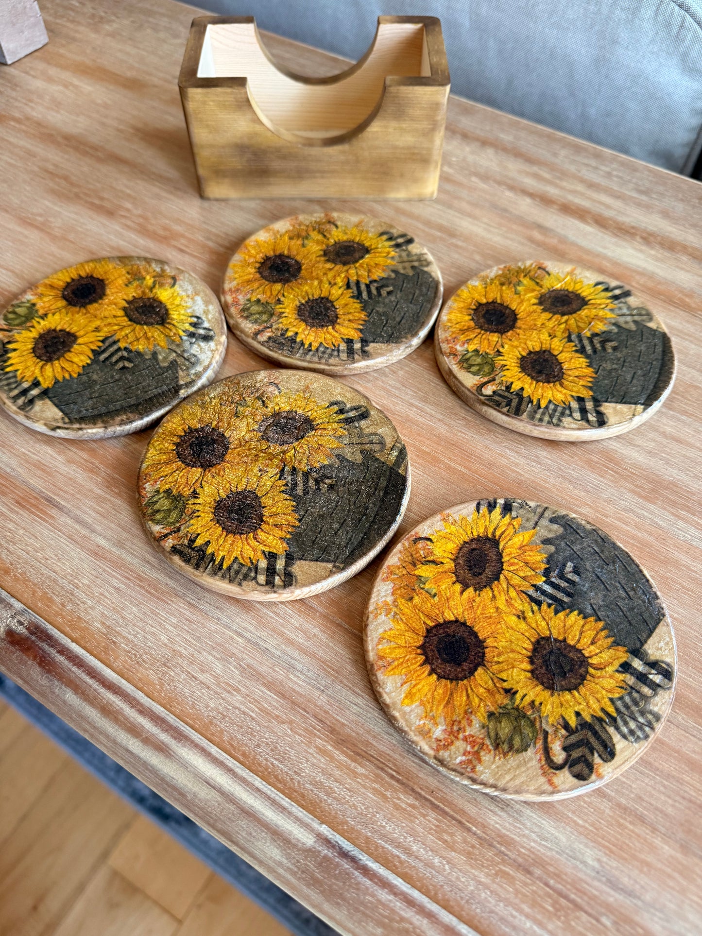 Sunflower coasters with holder