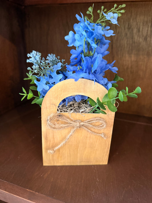 Wood purse arrangement-blue