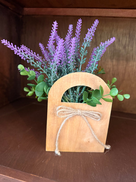 Wood purse arrangement- lavender