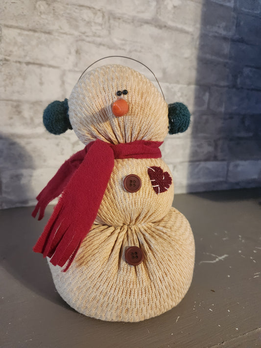 Snowman with green earmuffs