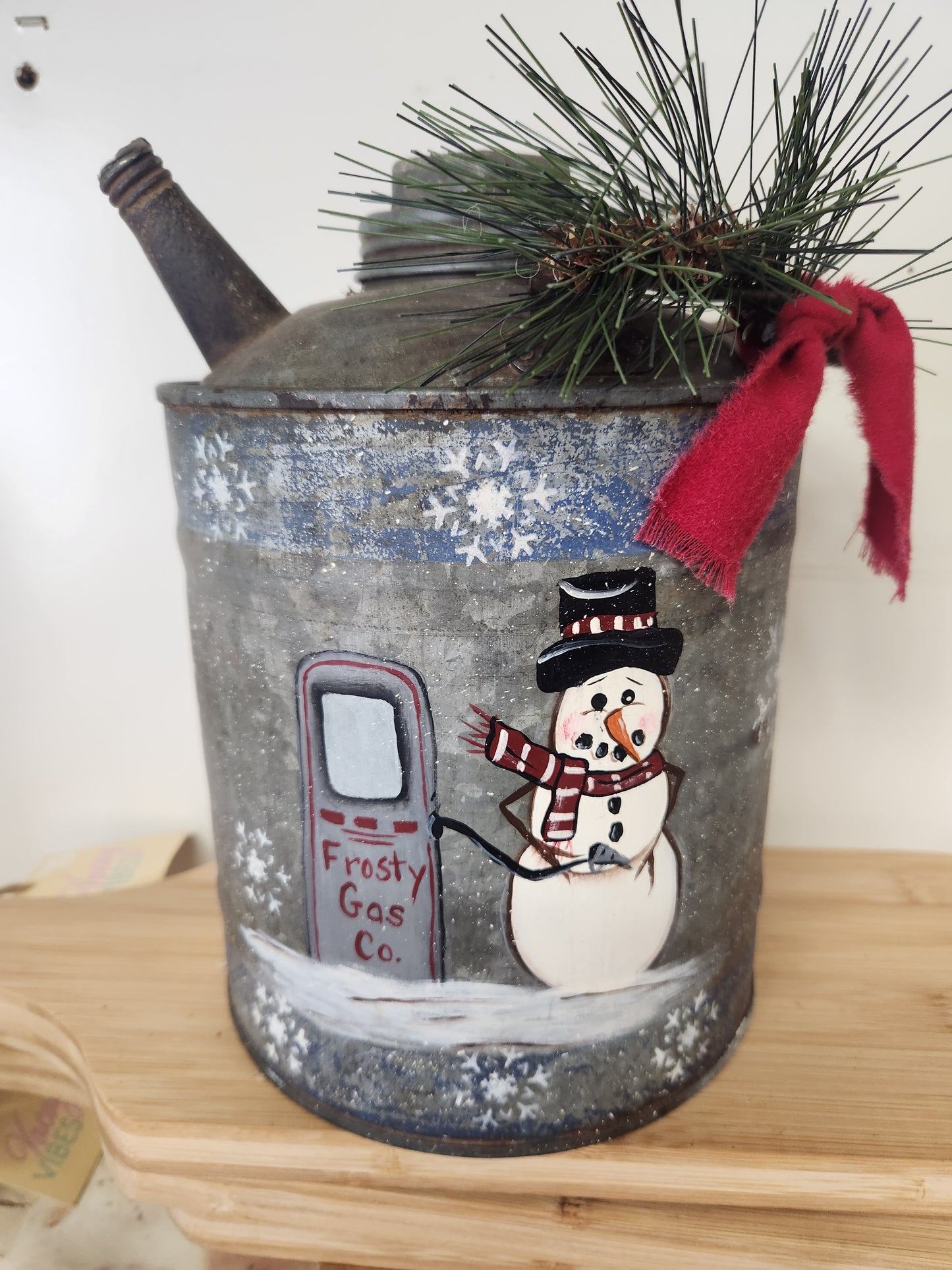Vintage handpainted gas can