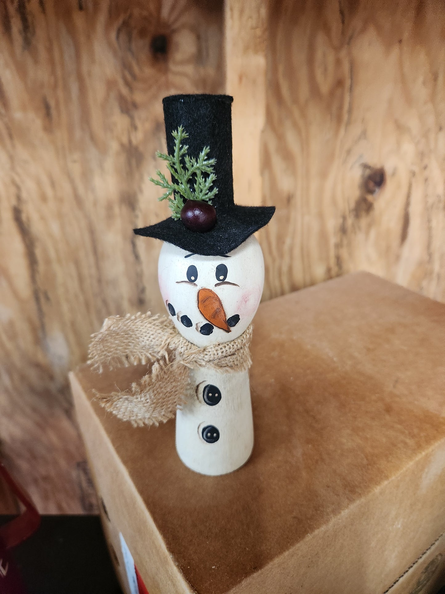 Gourd snowman on old bobbin