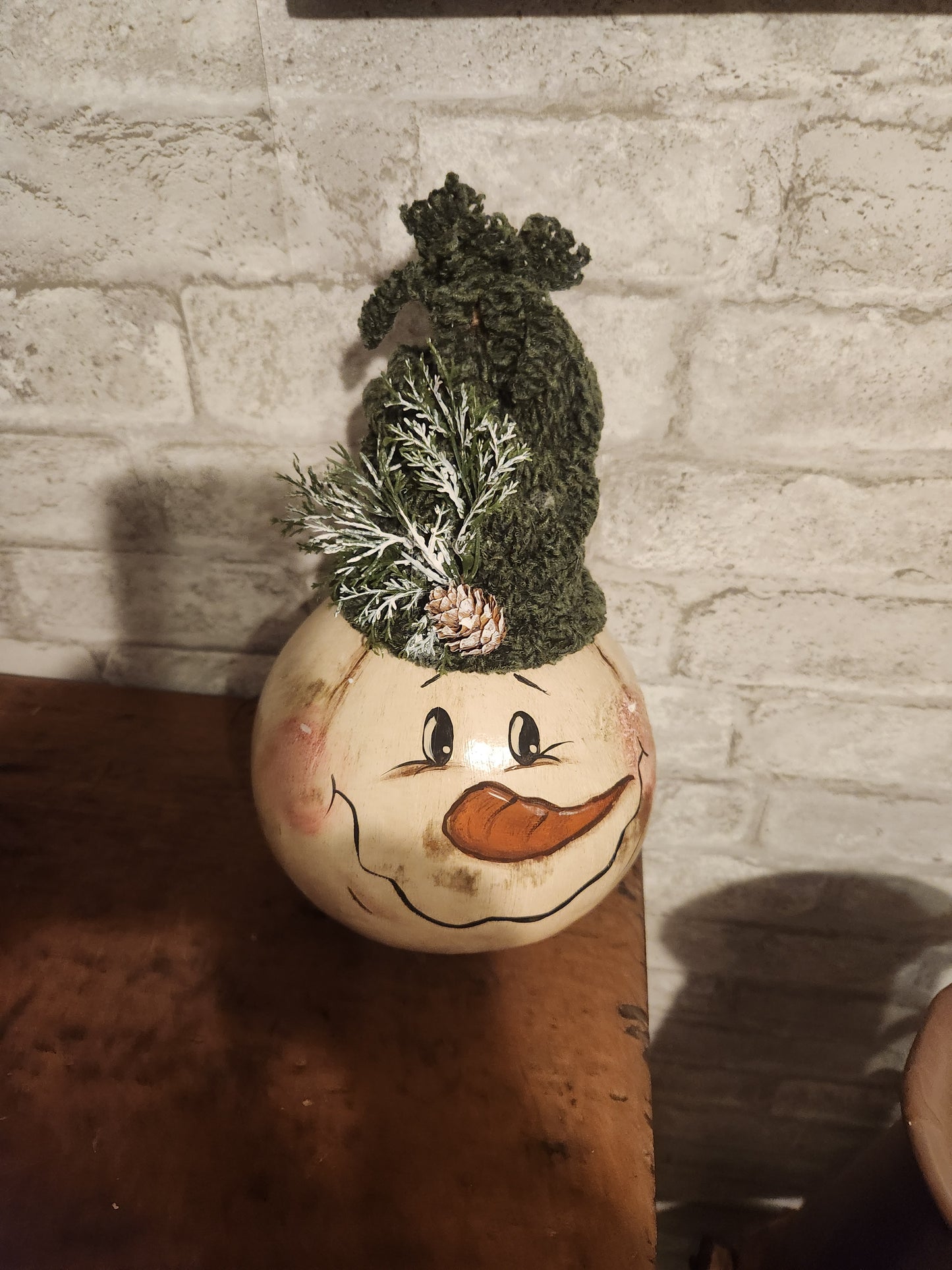 Snowman gourd with greenery hat