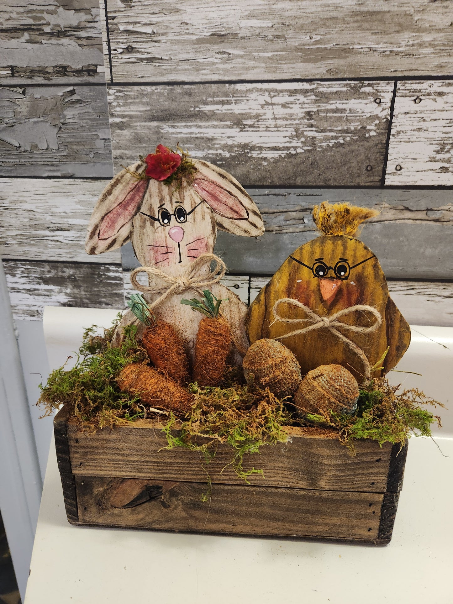 Primitive bunny and chick arrangement