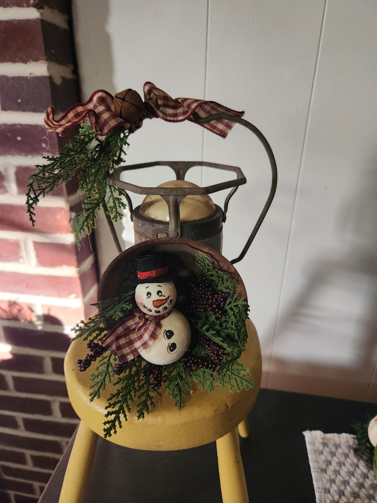 Vintage lantern with snowman