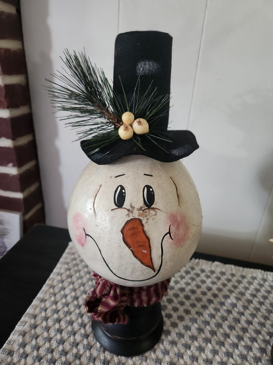Gourd snowman on pedestal with white berries