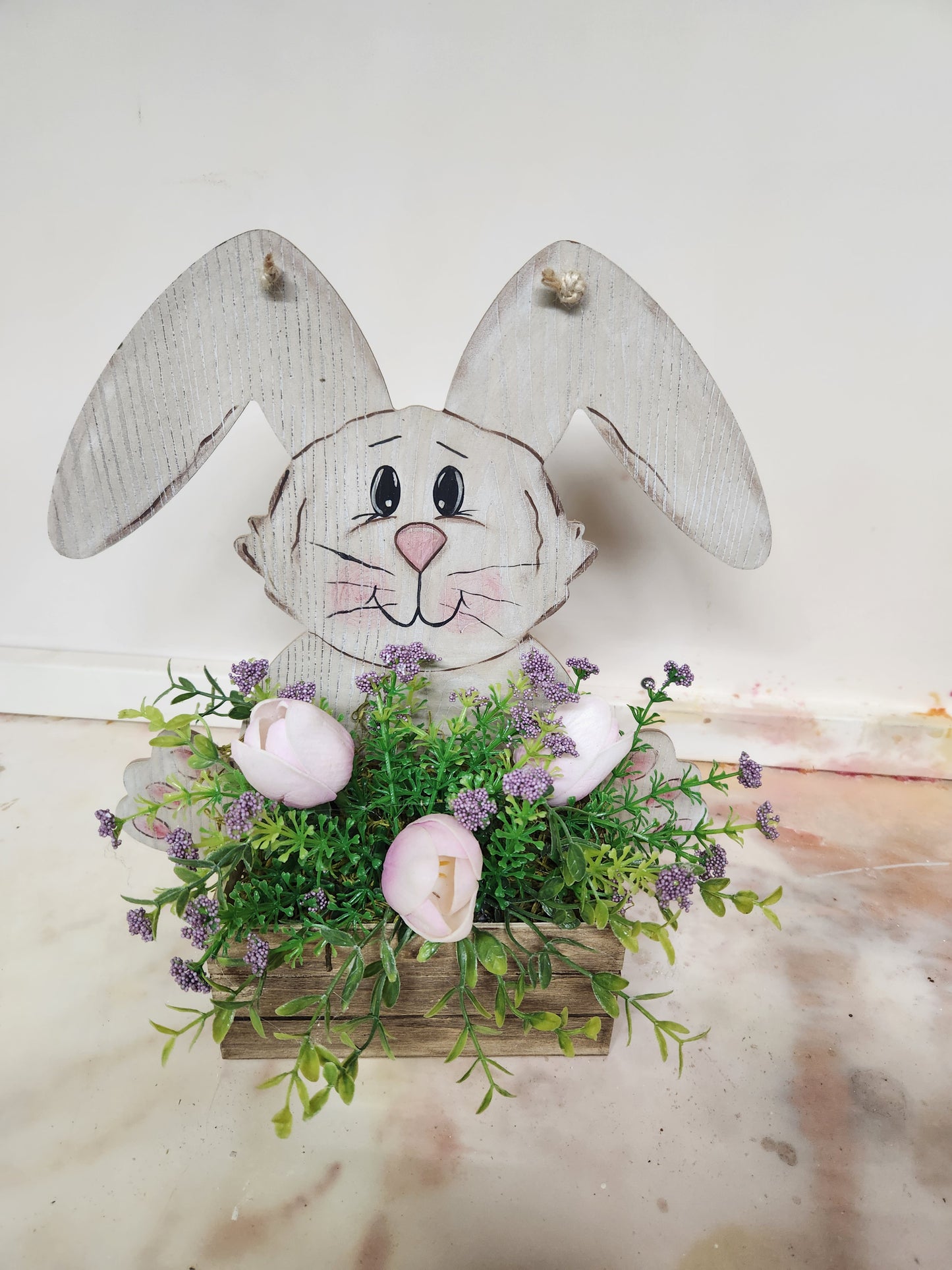 Bunny with pink arrangement