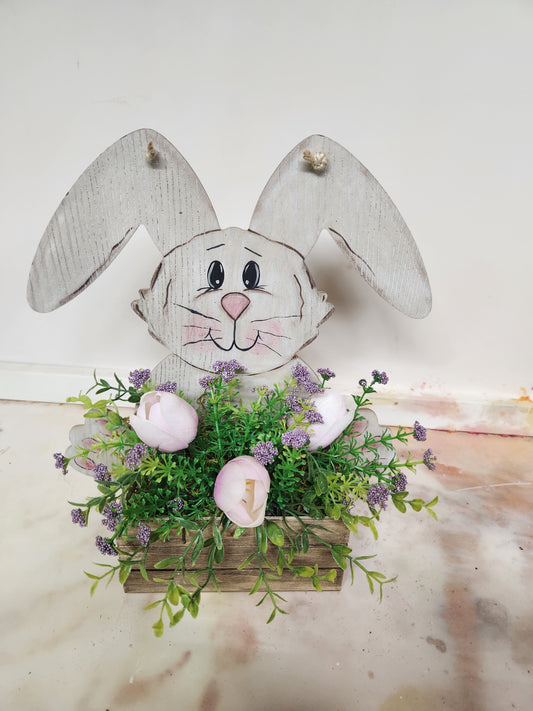 Bunny with pink arrangement