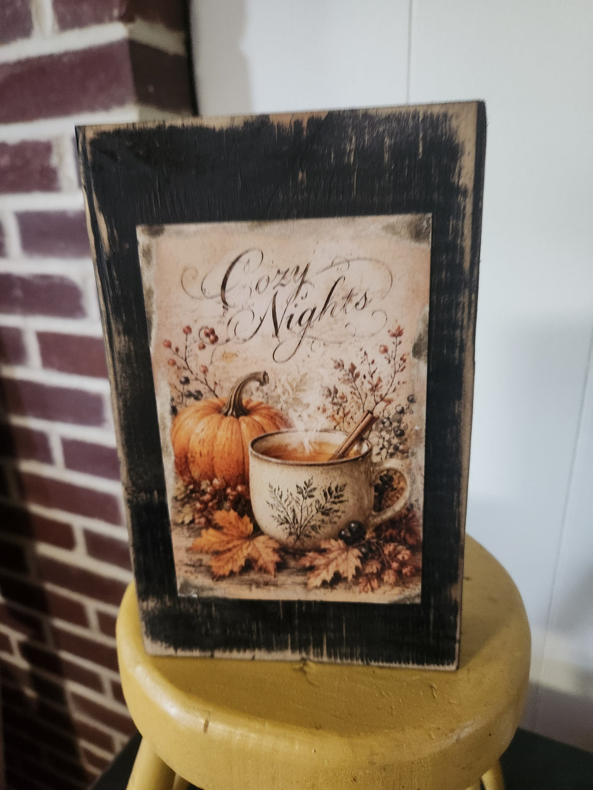 Wood fall block with tea cup