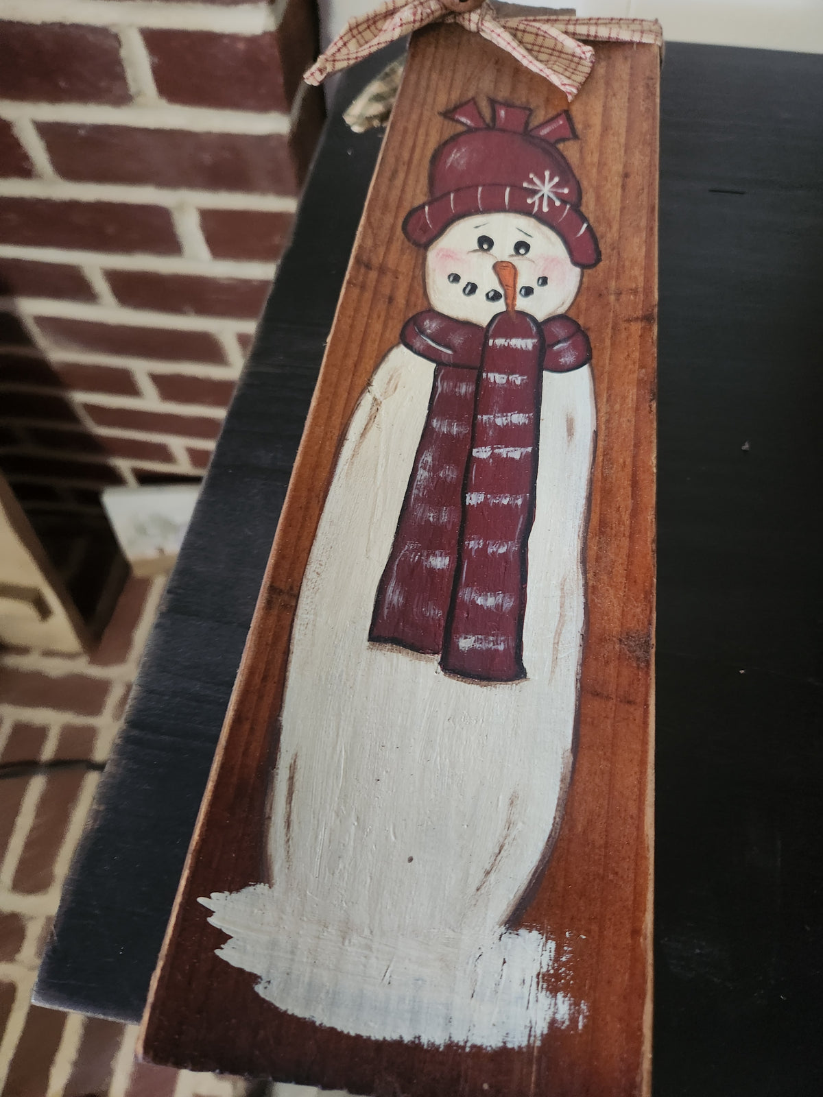 Snowman stave with snowman red scarf